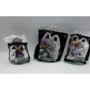 Lot of 3 Black Panther Wakanda Forever‎ McDonalds Happy Meal Figures New in Pack